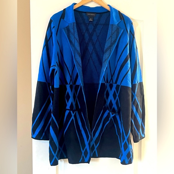 Investments Blue & Black Acrylic Long Open Cardigan Women’s size XL - Picture 1 of 16
